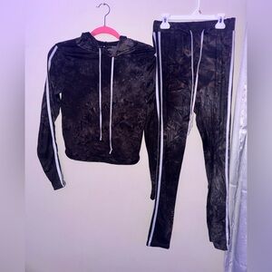 Fashion Nova, black tie dye matching legging set, size medium